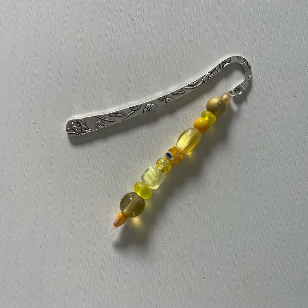 Handmade Yellow Beaded Silver Bookmark